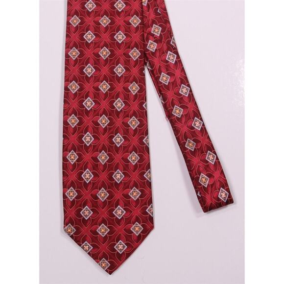 Ermenegildo Zegna Recent Red Geometric Print Design Silk Necktie Tie - Picture 3 of 6